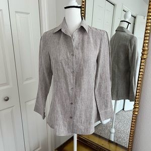 Classic Linen-Blend Button-Up Blouse in Light Gray